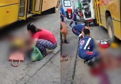 Imagens fortes: Idosa tem perna esmagada após ser atropelada por ônibus