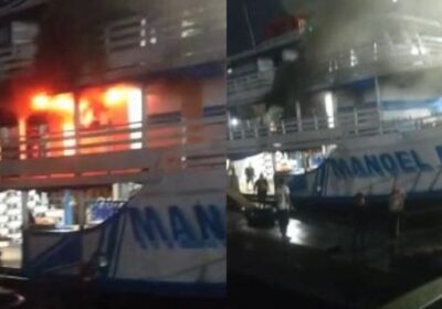 VÍDEO: Embarcação pega fogo no Porto da Manaus Moderna