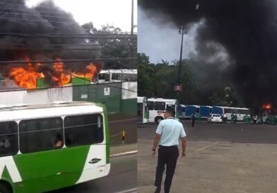 Incêndio: ônibus pegam fogo dentro de garagem da empresa Via Verde, no Lírio do Vale