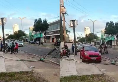 VÍDEO: motoristas trafegam pela calçada após porte cair em Avenida de Manaus