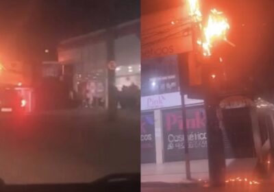 Veja vídeo: ‘Gato’ de energia explode e poste pega fogo na zona leste de Manaus