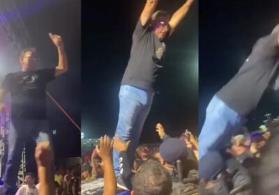 VEJA VÍDEO: Prefeito se empolga em festa e se joga na plateia, mas cai no chão