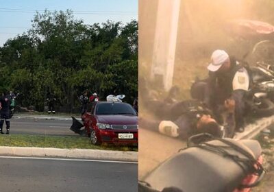 VÍDEOS: Motorista de carro de luxo fura blitz, arrasta carros, motocicletas e atropela PMs