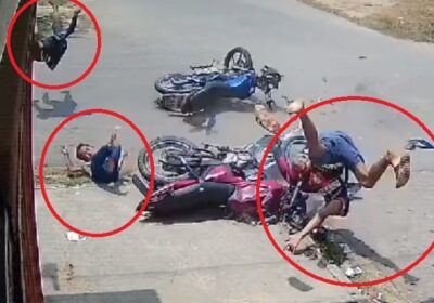 CENAS FORTES! Vídeo mostra garotinho e dois homens ‘voando’ em colisão de motos no AM