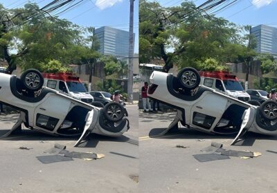 Picape capota e deixa motorista presa dentro do veículo em Manaus