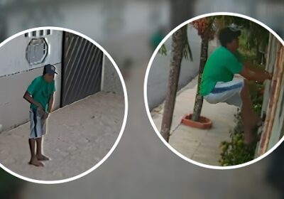 VÍDEOS: Homem é flagrado por câmeras escalando e pulando muro de casa para tentar furtar