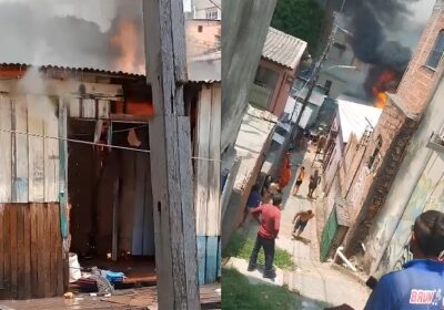 VÍDEOS: Incêndio de grandes proporções destrói casas no bairro Petrópolis