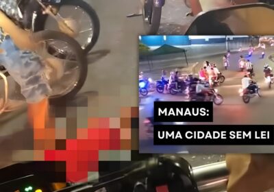 VÍDEO: Sem capacete e na contramão, mulher fica gravemente ferida em ‘rolezinho’ de moto em Manaus