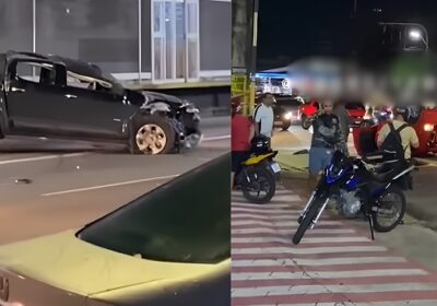 VÍDEOS: Carro capota após acidente na avenida Torquato Tapajós, em Manaus