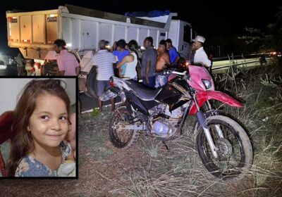 Criança de 8 anos morre em acidente entre moto e caminhão