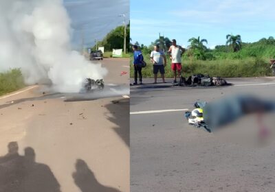 VÍDEOS: Motociclista morre e moto pega fogo em acidente na AM-070