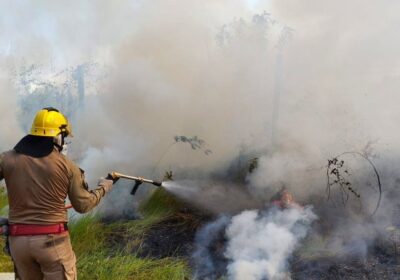 Área de vegetação pega fogo nas proximidades do aeroporto de Manicoré