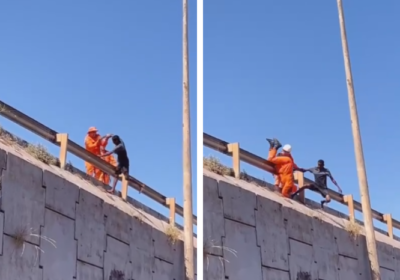 VÍDEO: Bombeiro cai de viaduto ao tentar salvar homem; VEJA