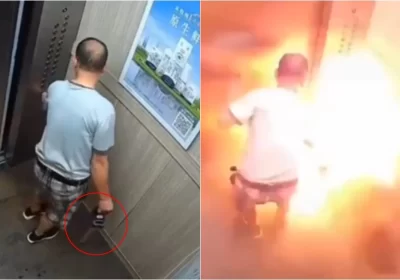 CENAS FORTES! Homem morre carbonizado após bateria de lítio explodir em elevador