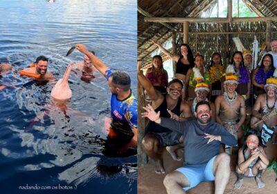 VÍDEO: Ex-BBBs visitam aldeia indígena e nadam com botos em passeio no AM