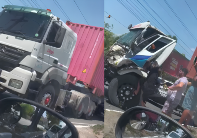 VÍDEO: Carretas se envolvem em acidente na Rodrigo Otávio em Manaus