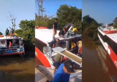 VÍDEO: Lancha com passageiros fica à deriva após colidir com árvores em Nhamundá, no AM