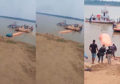 VÍDEOS: Carreta cai no rio Madeira após rompimento de cabo em balsa no AM