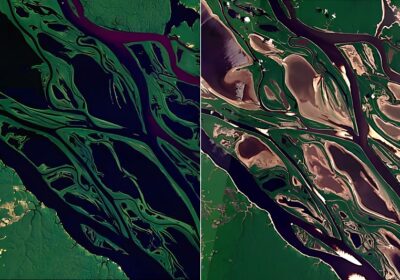 Satélite mostra contraste das imagens da seca no Amazonas