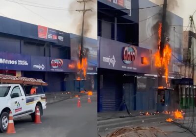 VÍDEO: Fiação de poste pega fogo e trânsito fica lento na zona leste