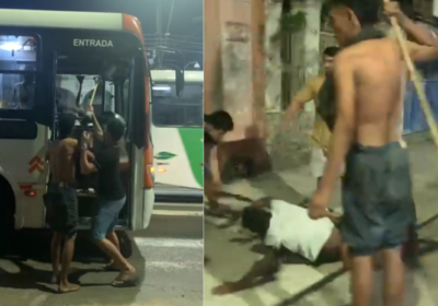 VÍDEO: Homens com pedras e madeira se agridem dentro de ônibus em Manaus