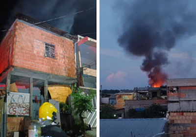 VÍDEOS: incêndio destrói casa e imóvel corre risco de desabar em Manaus