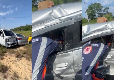 VÍDEOS: Motorista fica preso às ferragens após ter carro atingido por caminhão guincho