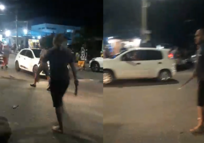 VÍDEO: Homens trocam terçadadas em frente à Feira da Panair em Manaus