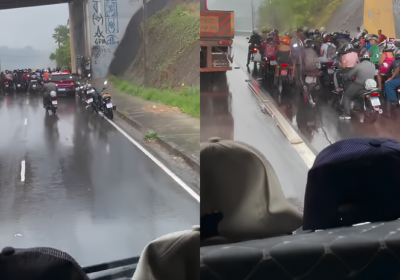 VÍDEO: Motociclistas fecham faixas de avenida em Manaus para fugir da chuva