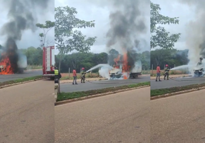 VÍDEO: Caminhão com gelo pega fogo em estrada em Manacapuru, no AM