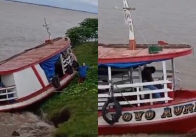 VÍDEO: Marinheiro dorme no leme e barco colide com barranco no AM; VEJA